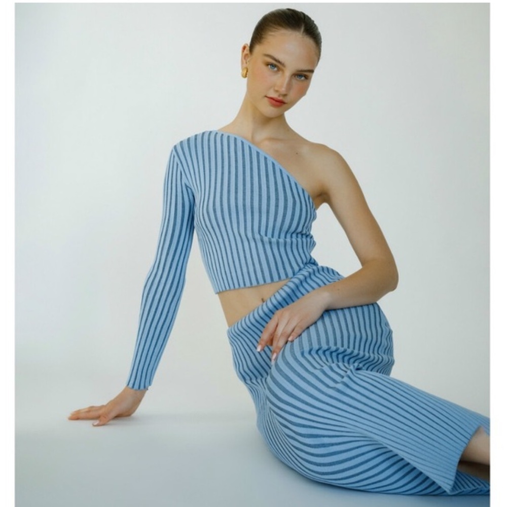 Blue and White Striped Knitted Set